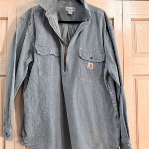 Carhartt Navy and White Striped  Denim Work Shirt